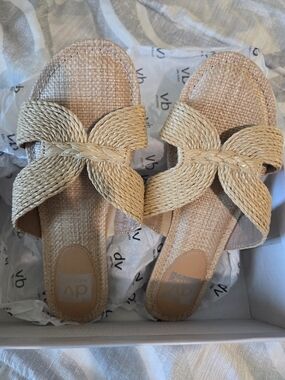 Dolce Vita Tan Braided Straw Slide Sandals